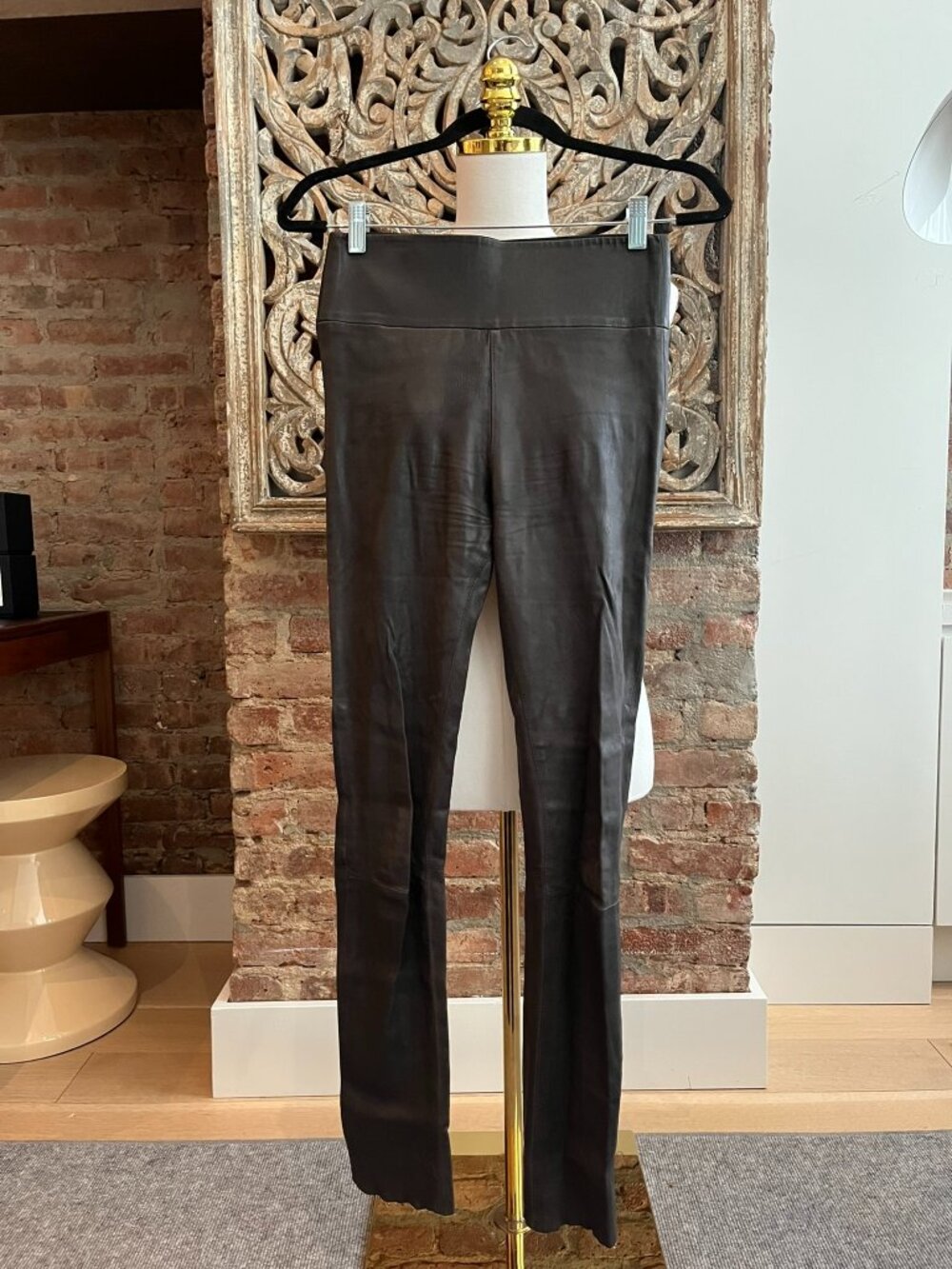 SPRWMN charcoal grey High-Rise Elastic Waist Leather Skinny Leggings